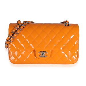 Chanel Orange Quilted Patent Medium Classic Double Flap Bag